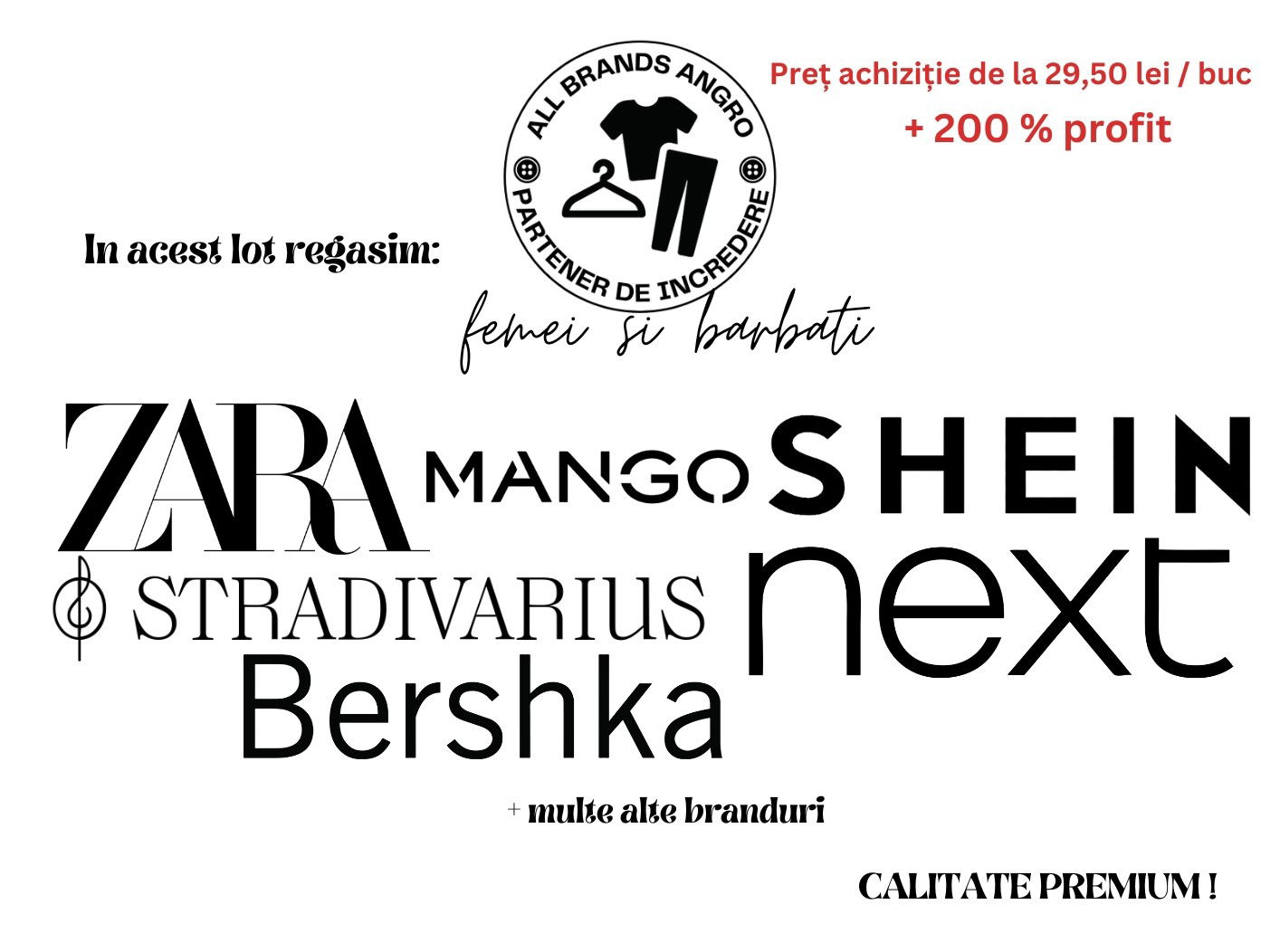 MIXT MULTIBRANDS femei&barbati SHEIN, ZARA, MANGO, NEXT, STRADIVARIUS, BERSHKA + multe alte branduri