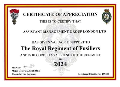 AMG London ltd continues to provide ongoing support to The Royal Regiment of Fusiliers and their mission to uphold the values of duty, honor and service.