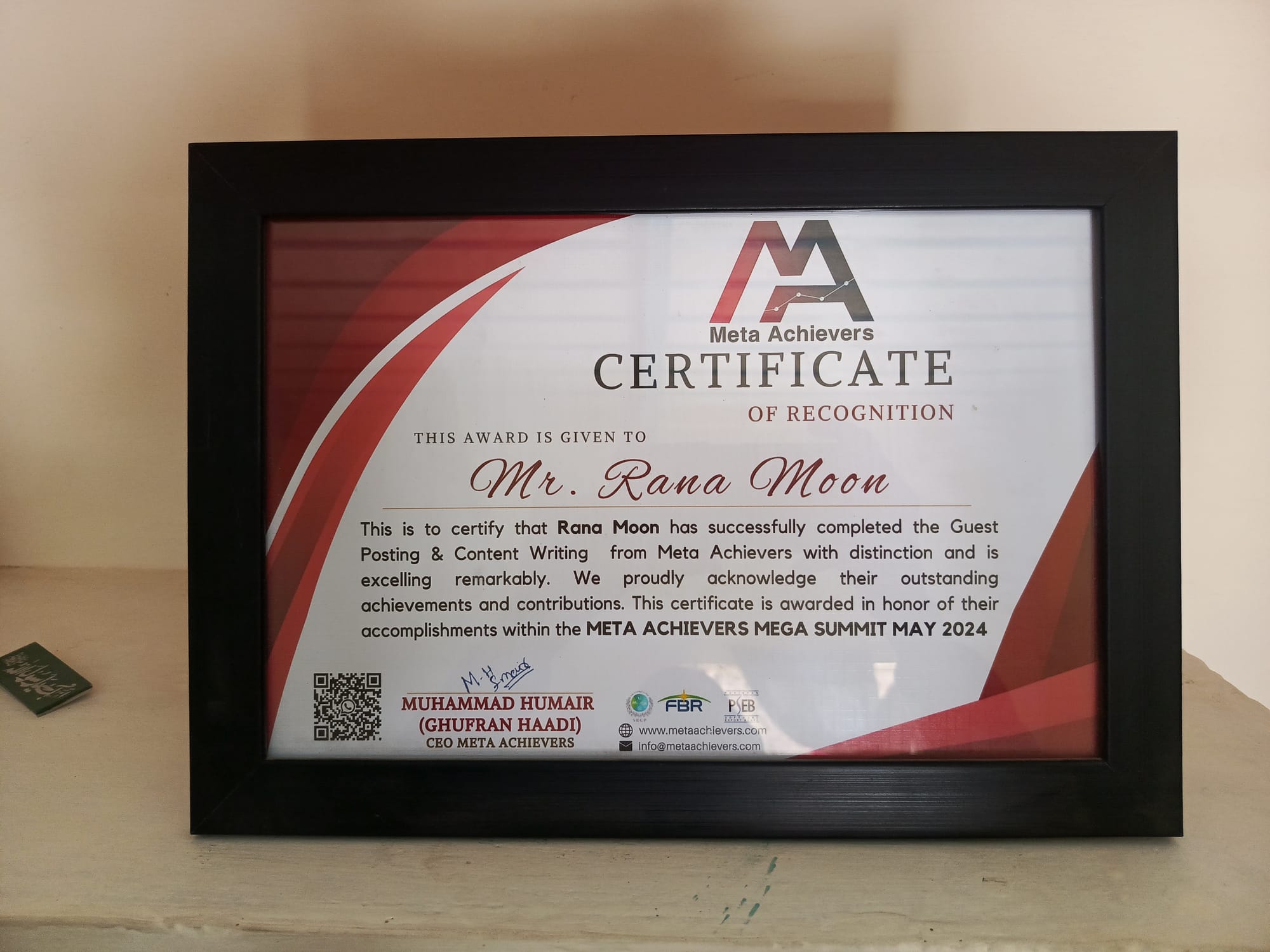 This Award is Given us By Gufran Haddi Mete Achievers okara 