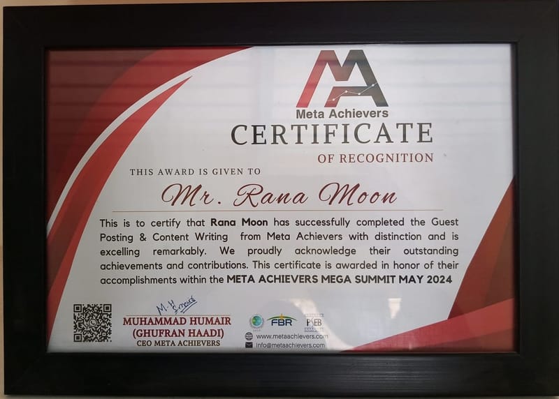 This Award is Given us By Gufran Haddi Mete Achievers okara