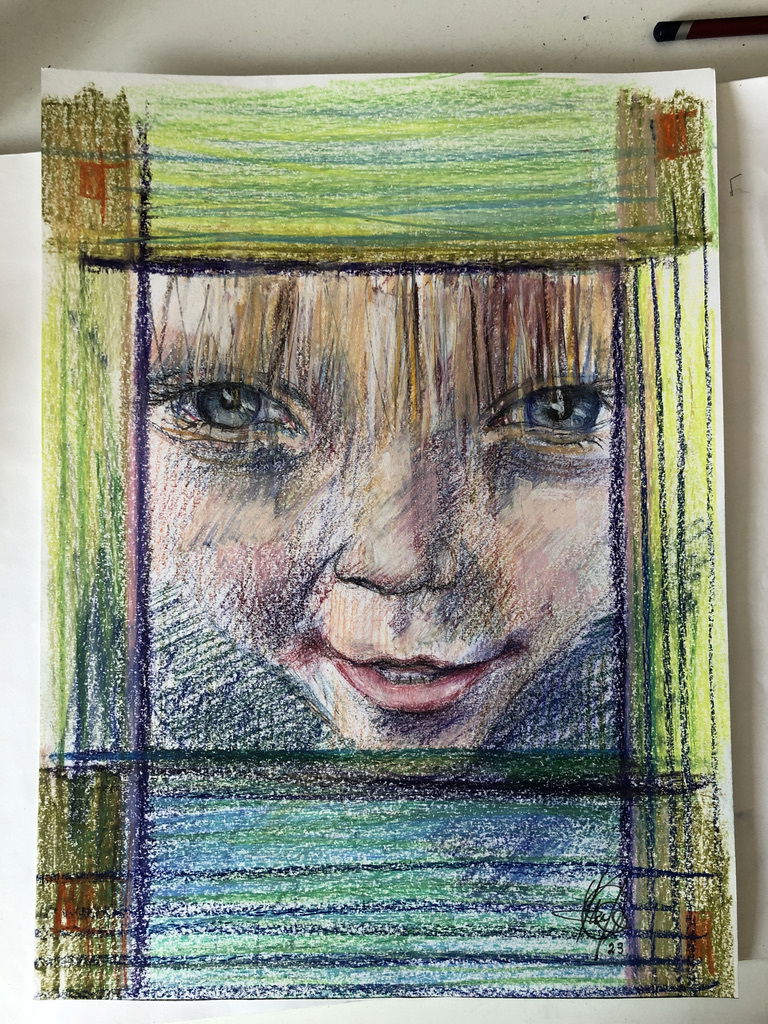 Porträtt i olika medium, kol, blyerts, krita, pastell, olja, akvarell