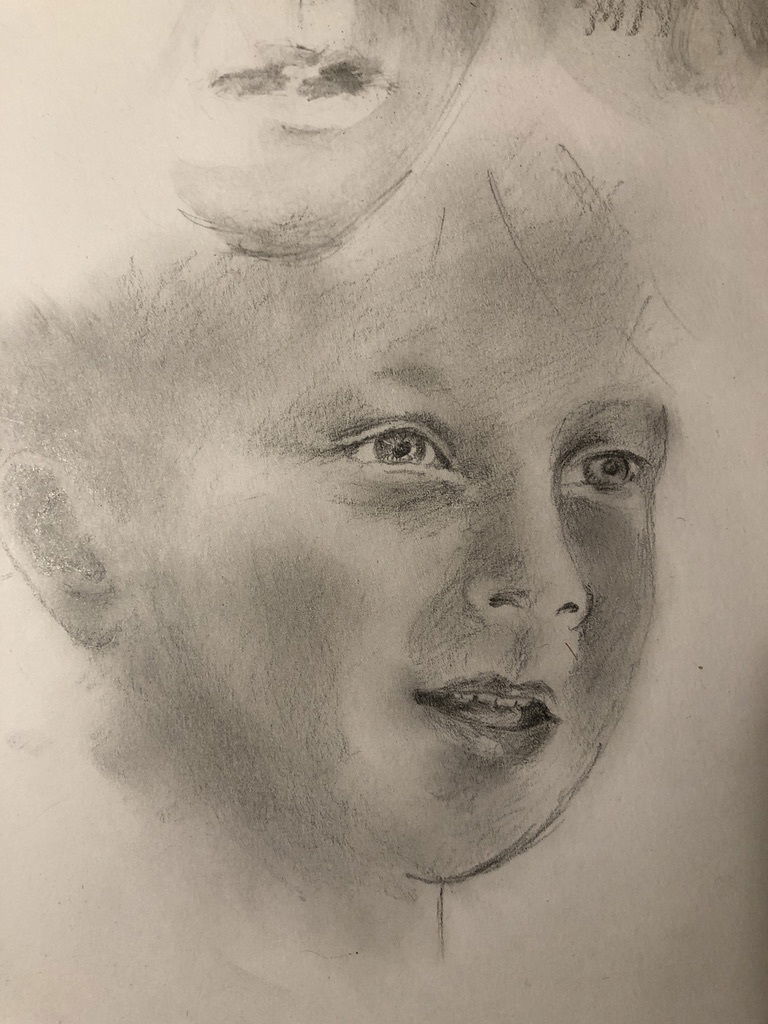 Porträtt i olika medium, kol, blyerts, krita, pastell, olja, akvarell