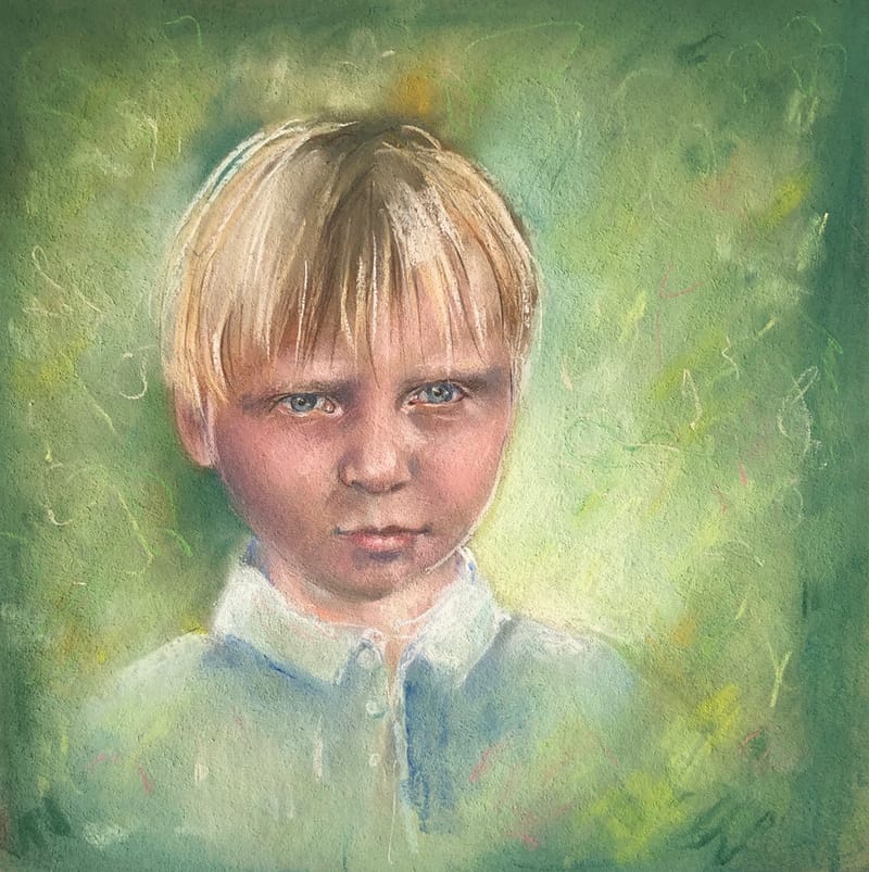 Porträtt i olika medium, kol, blyerts, krita, pastell, olja, akvarell