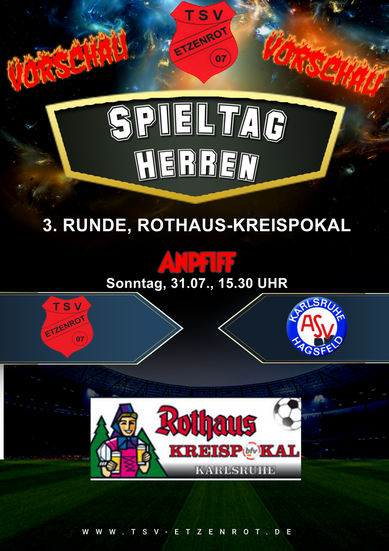 1. Mannschaft: Dritte Runde Kreispokal gegen A-Ligisten