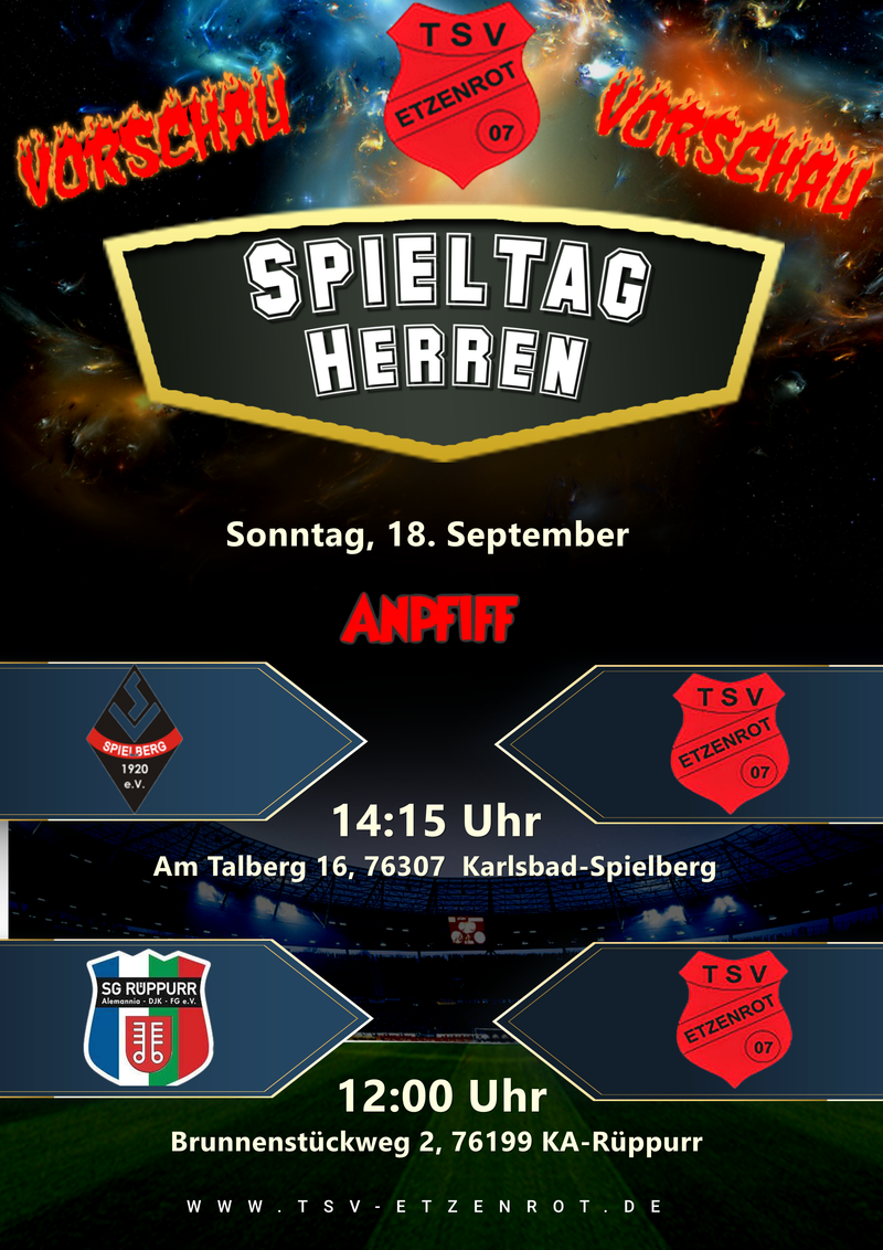 1. & 2. Mannschaft:
Hohe Auswärtshürden für die beiden TSV-Teams / Geänderte Anstosszeiten bitte beachten!