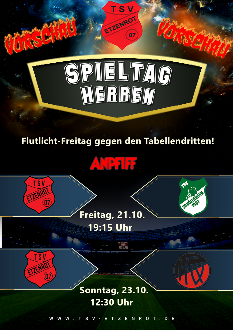 1. & 2. Mannschaft:
"Erste" erwartet am Freitag den Tabellendritten zum Flutlichtduell / "Zweite" empfängt Reserve des "Altmeisters"