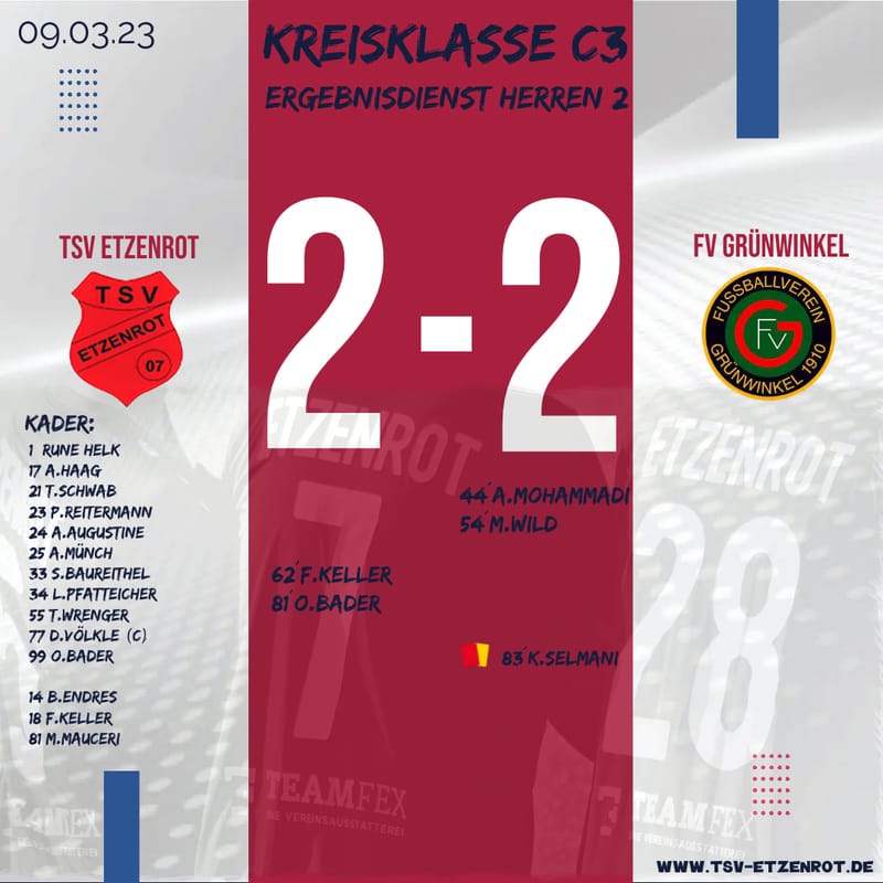 1. & 2. Herrenmannschaft: TSV Reserve rettet unentschieden gegen Grünwinkel 2