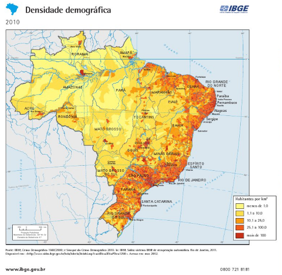 Densidad demográfica según IBGE en 2010